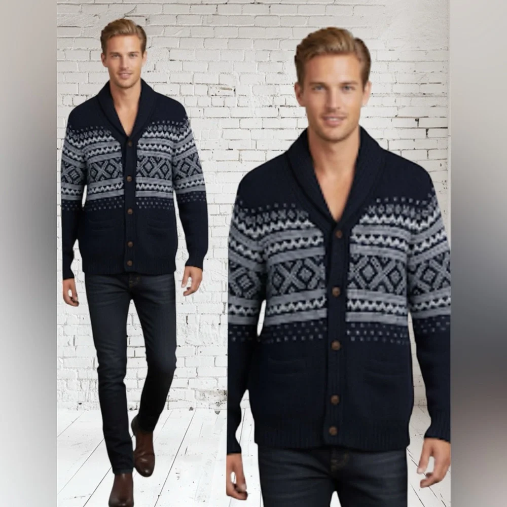 J. Crew Men's Navy and Gray Cardigan Sweater